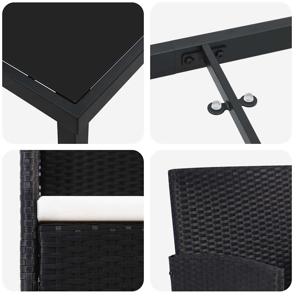 Tuin eettafelset met kussen 9 pcs Zwart poly rattan is nu te koop bij PeponiXL, paradijselijk wonen!