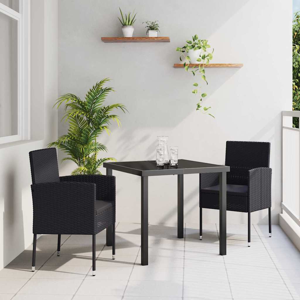 Tuin eettafelset met kussen 3 pcs Zwart poly rattan is nu te koop bij PeponiXL, paradijselijk wonen!