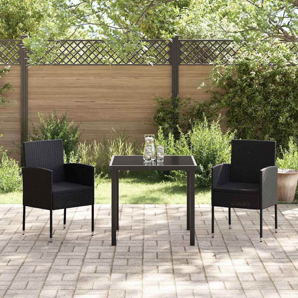 Tuin eettafelset met kussen 3 pcs Zwart poly rattan is nu te koop bij PeponiXL, paradijselijk wonen!