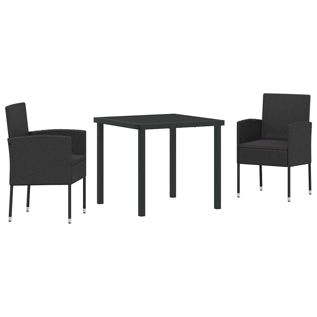 Tuin eettafelset met kussen 3 pcs Zwart poly rattan is nu te koop bij PeponiXL, paradijselijk wonen!