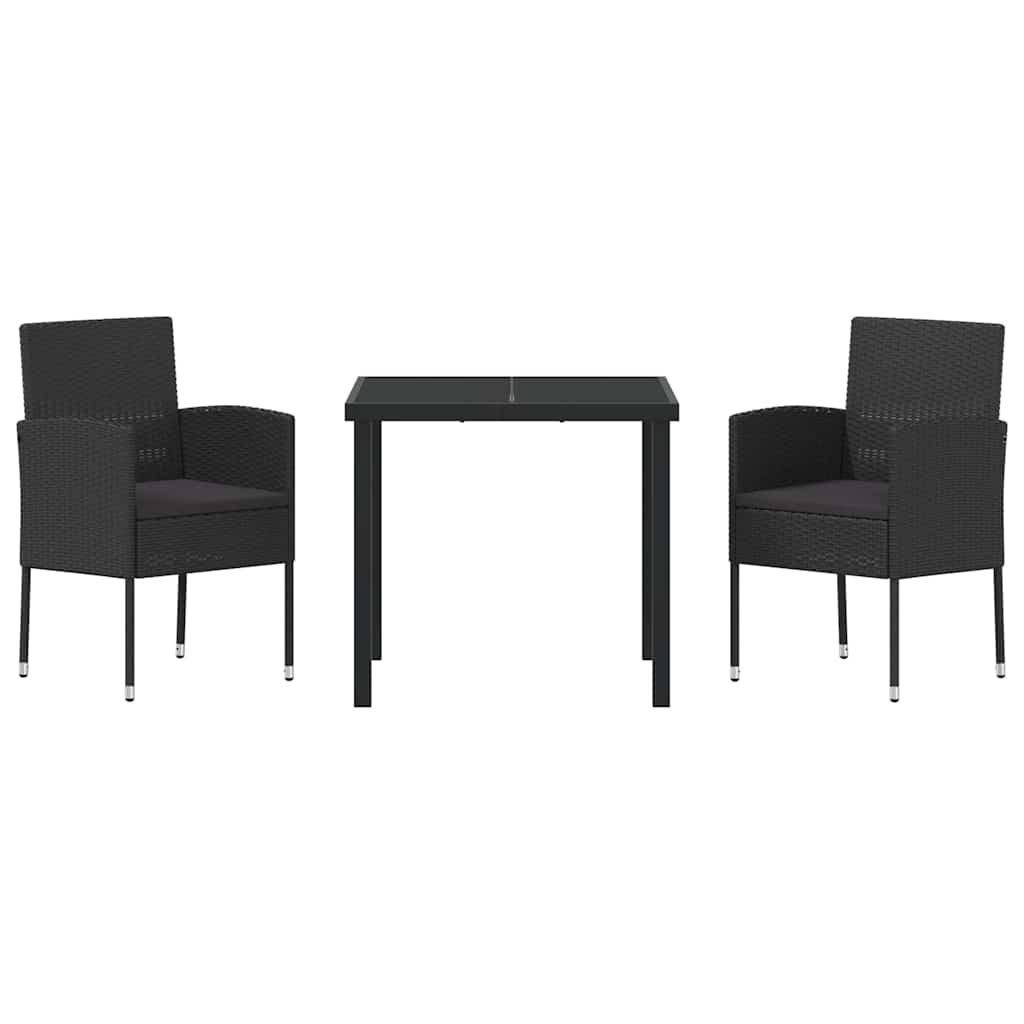 Tuin eettafelset met kussen 3 pcs Zwart poly rattan is nu te koop bij PeponiXL, paradijselijk wonen!