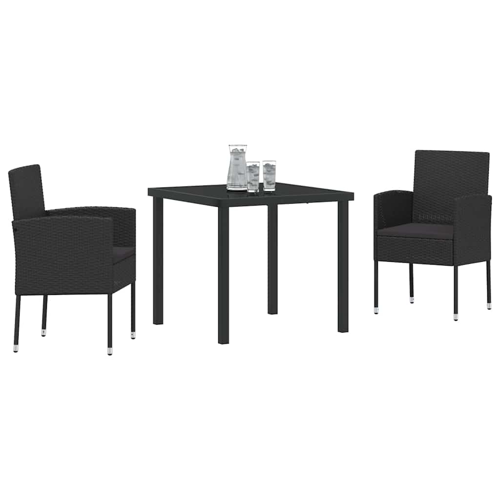 Tuin eettafelset met kussen 3 pcs Zwart poly rattan is nu te koop bij PeponiXL, paradijselijk wonen!