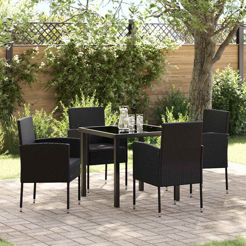 Tuin eettafelset met kussen 5 pcs Zwart poly rattan is nu te koop bij PeponiXL, paradijselijk wonen!