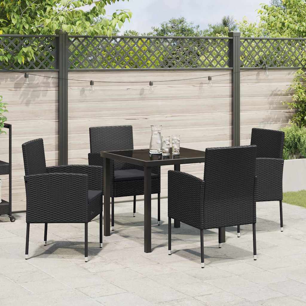 Tuin eettafelset met kussen 5 pcs Zwart poly rattan is nu te koop bij PeponiXL, paradijselijk wonen!