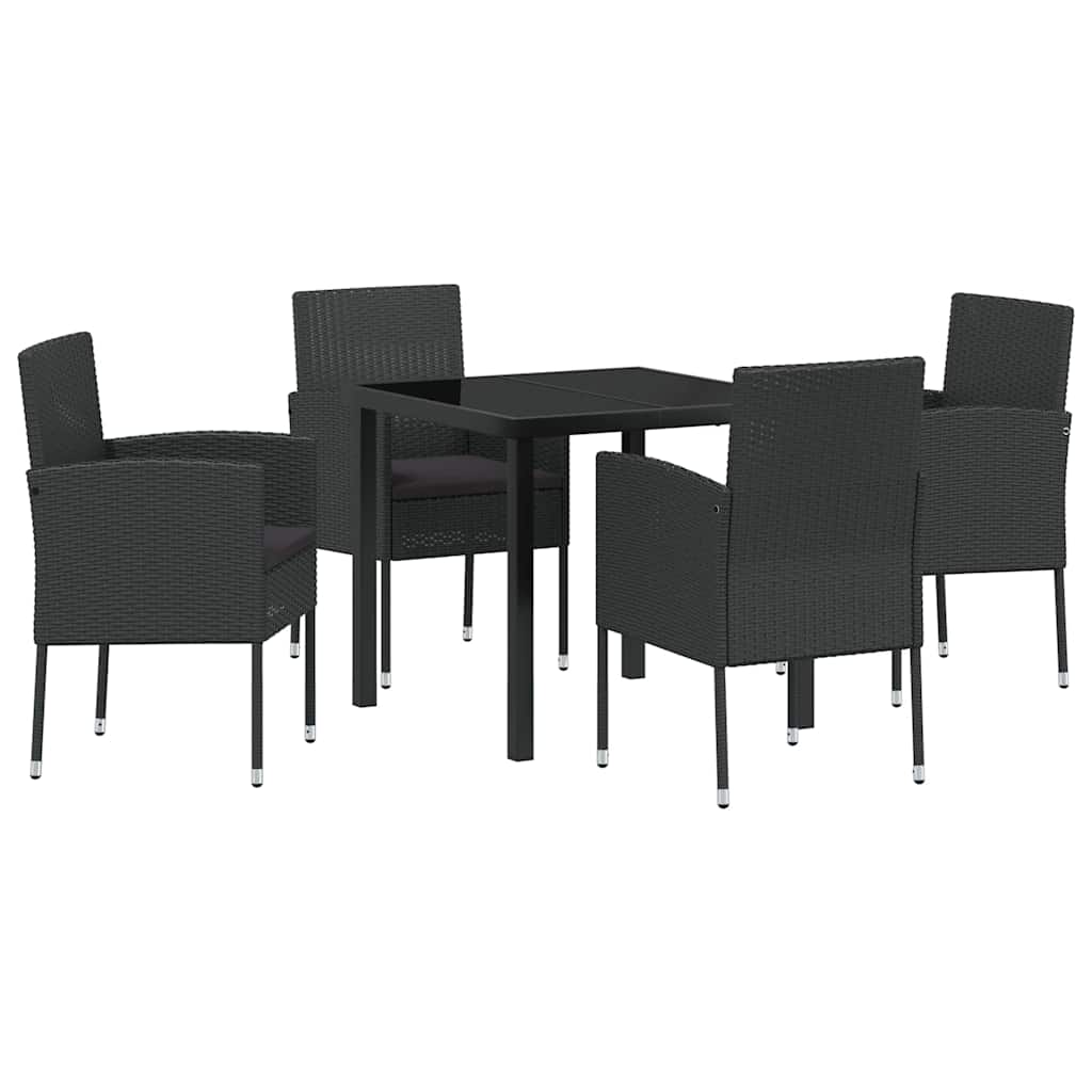 Tuin eettafelset met kussen 5 pcs Zwart poly rattan is nu te koop bij PeponiXL, paradijselijk wonen!