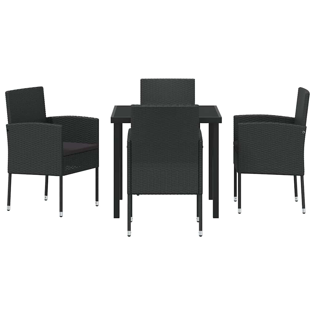Tuin eettafelset met kussen 5 pcs Zwart poly rattan is nu te koop bij PeponiXL, paradijselijk wonen!