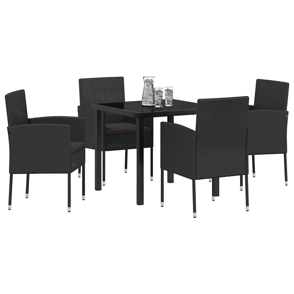 Tuin eettafelset met kussen 5 pcs Zwart poly rattan is nu te koop bij PeponiXL, paradijselijk wonen!