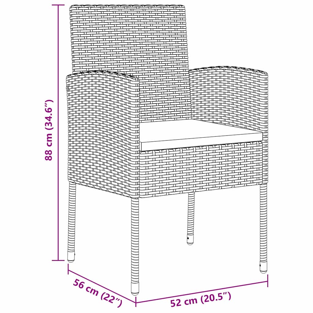 Tuin eettafelset met kussen 5 pcs Zwart poly rattan is nu te koop bij PeponiXL, paradijselijk wonen!