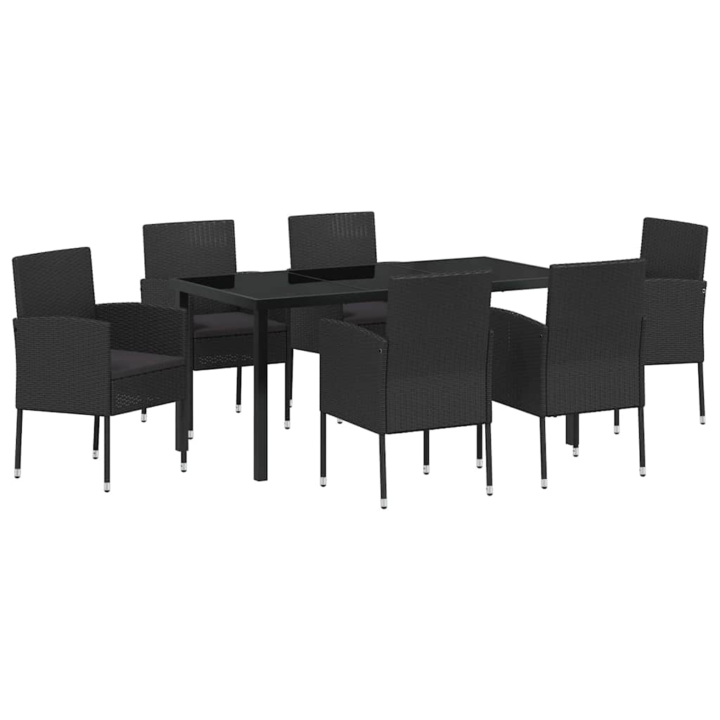 Tuin eettafelset met kussen 7 pcs Zwart poly rattan is nu te koop bij PeponiXL, paradijselijk wonen!