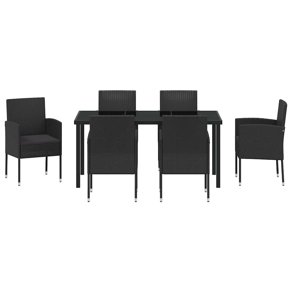 Tuin eettafelset met kussen 7 pcs Zwart poly rattan is nu te koop bij PeponiXL, paradijselijk wonen!