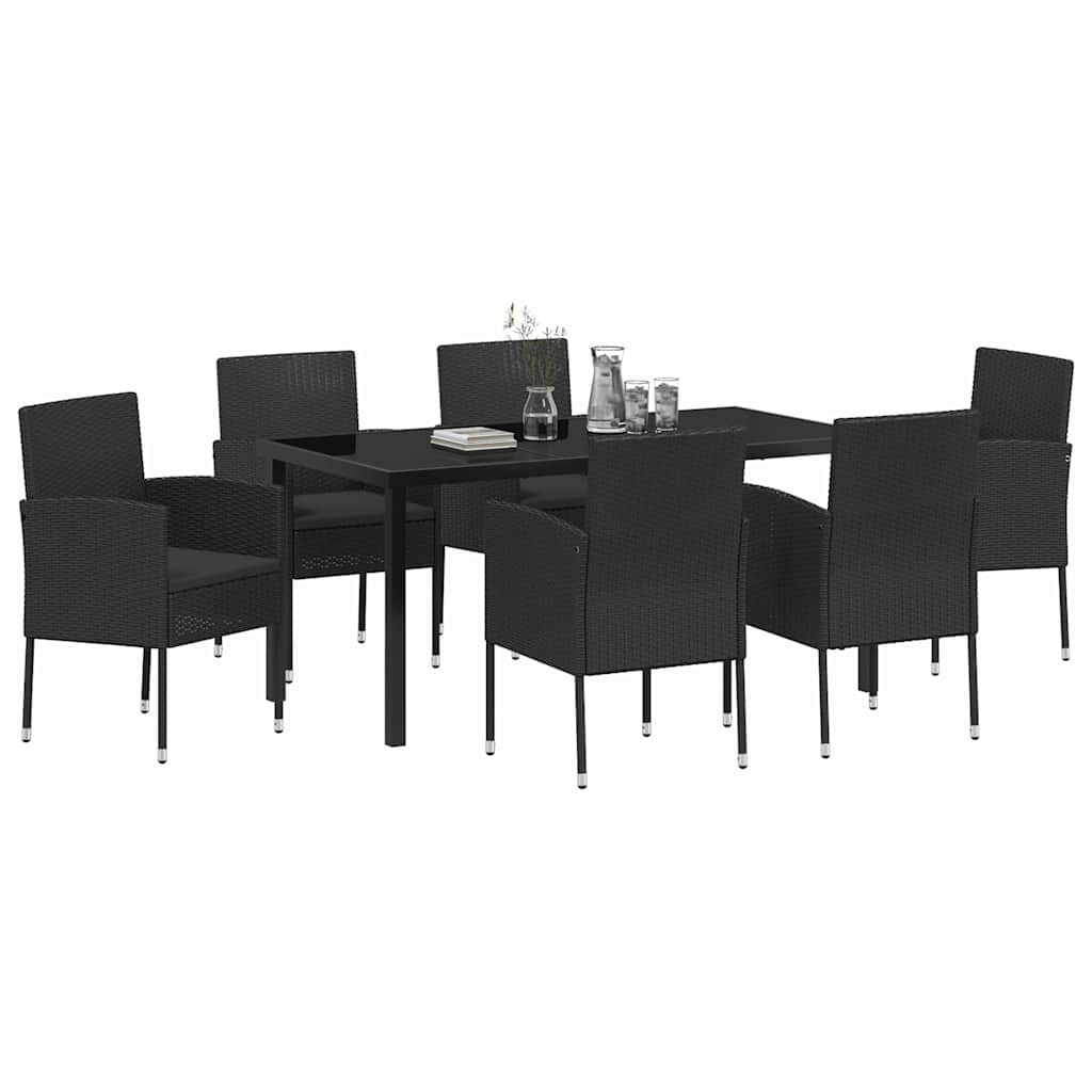 Tuin eettafelset met kussen 7 pcs Zwart poly rattan is nu te koop bij PeponiXL, paradijselijk wonen!