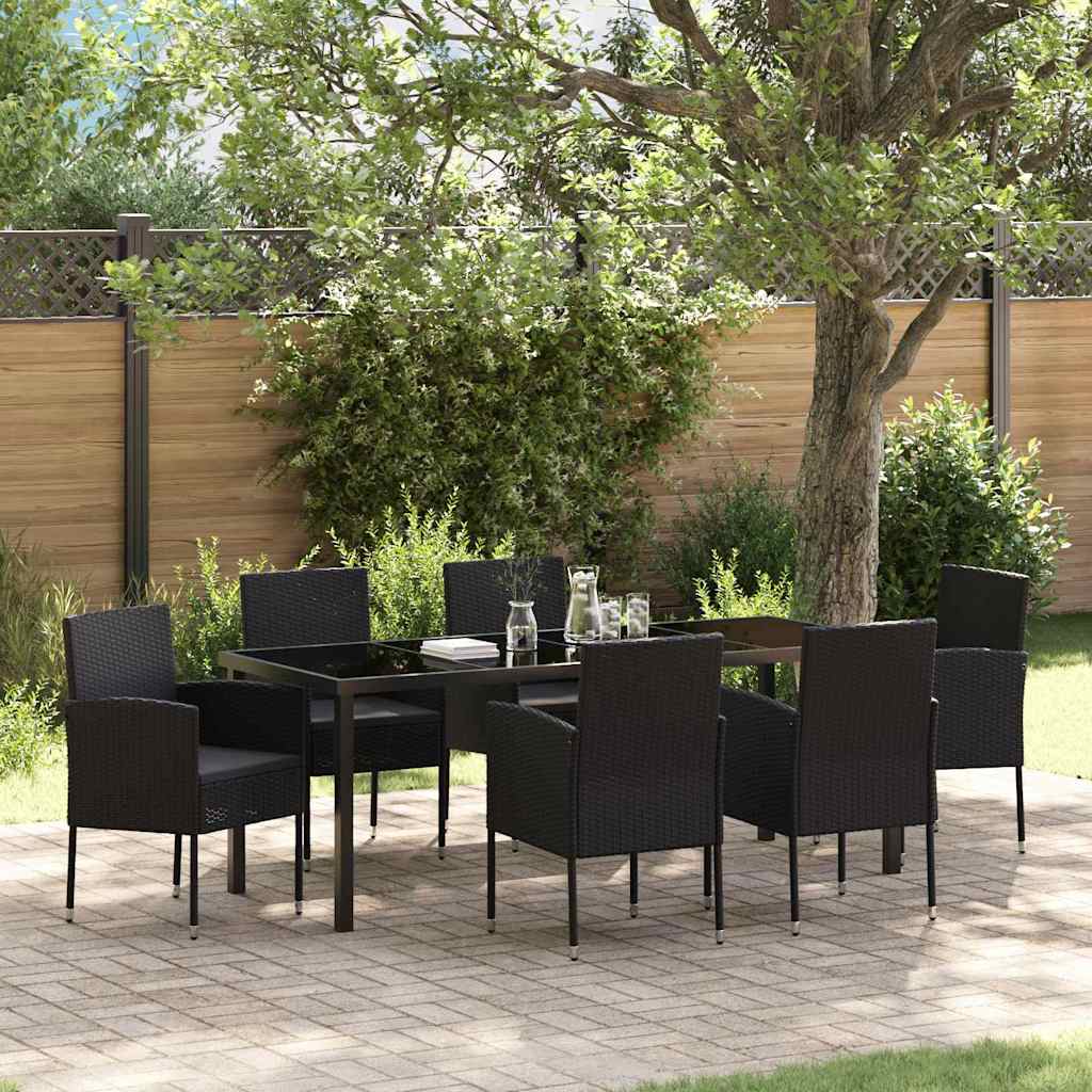 Tuin eettafelset met kussen 7 pcs Zwart poly rattan is nu te koop bij PeponiXL, paradijselijk wonen!