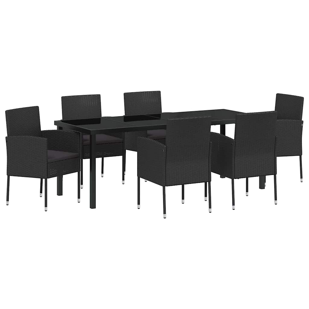 Tuin eettafelset met kussen 7 pcs Zwart poly rattan is nu te koop bij PeponiXL, paradijselijk wonen!