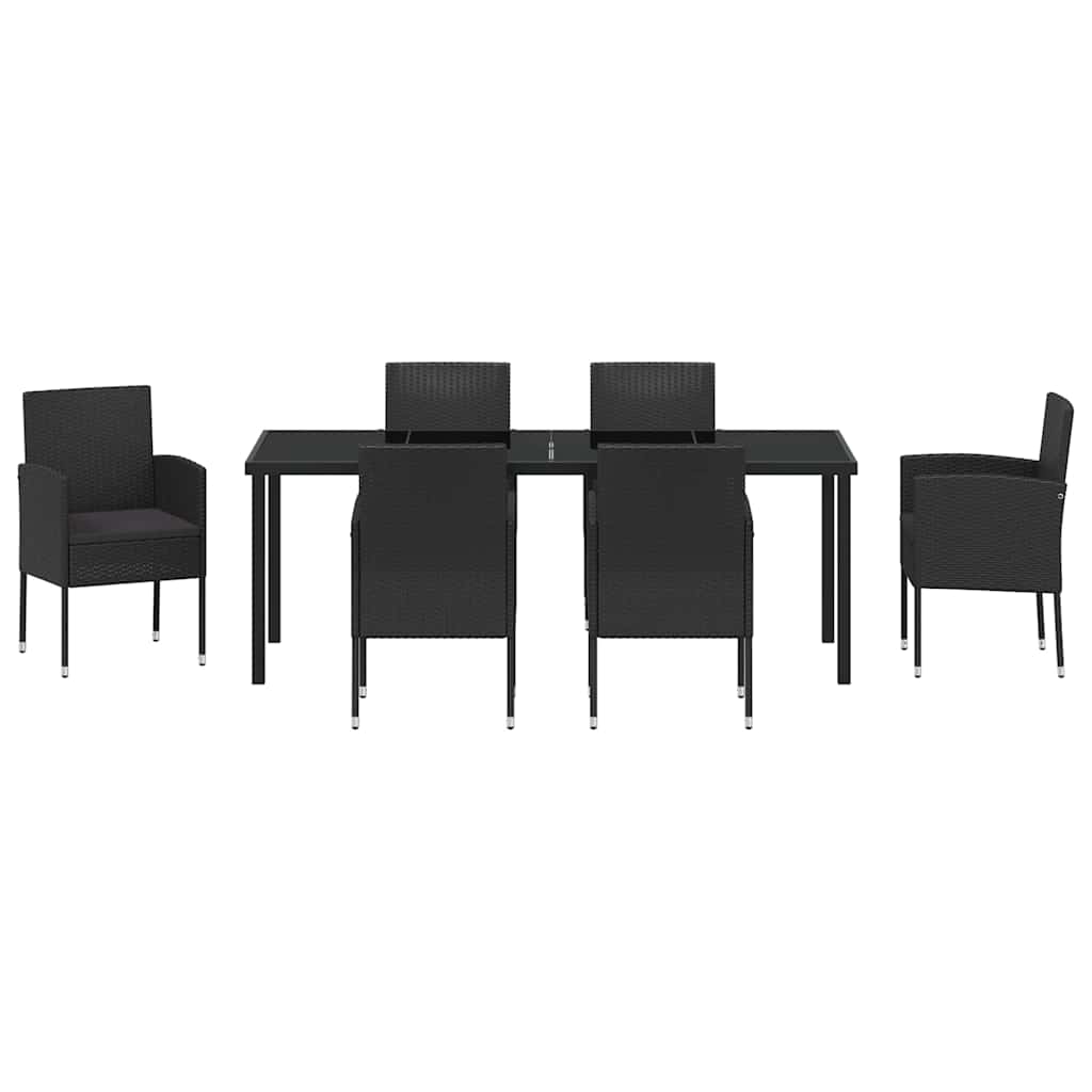 Tuin eettafelset met kussen 7 pcs Zwart poly rattan is nu te koop bij PeponiXL, paradijselijk wonen!