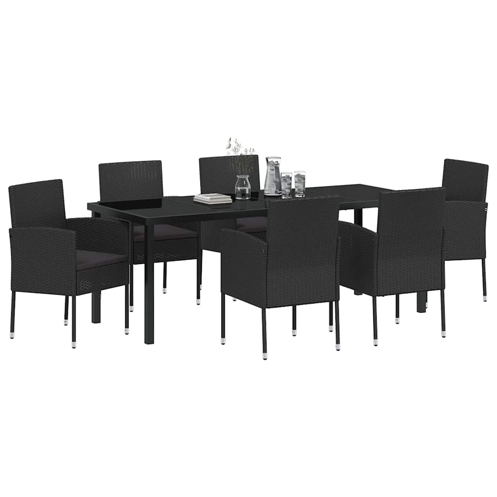 Tuin eettafelset met kussen 7 pcs Zwart poly rattan is nu te koop bij PeponiXL, paradijselijk wonen!