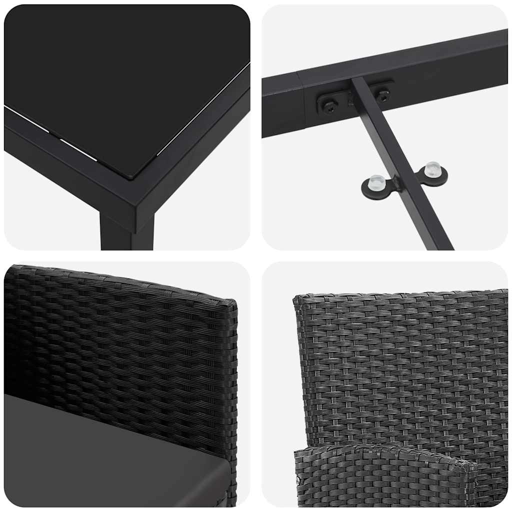 Tuin eettafelset met kussen 9 pcs Zwart poly rattan is nu te koop bij PeponiXL, paradijselijk wonen!
