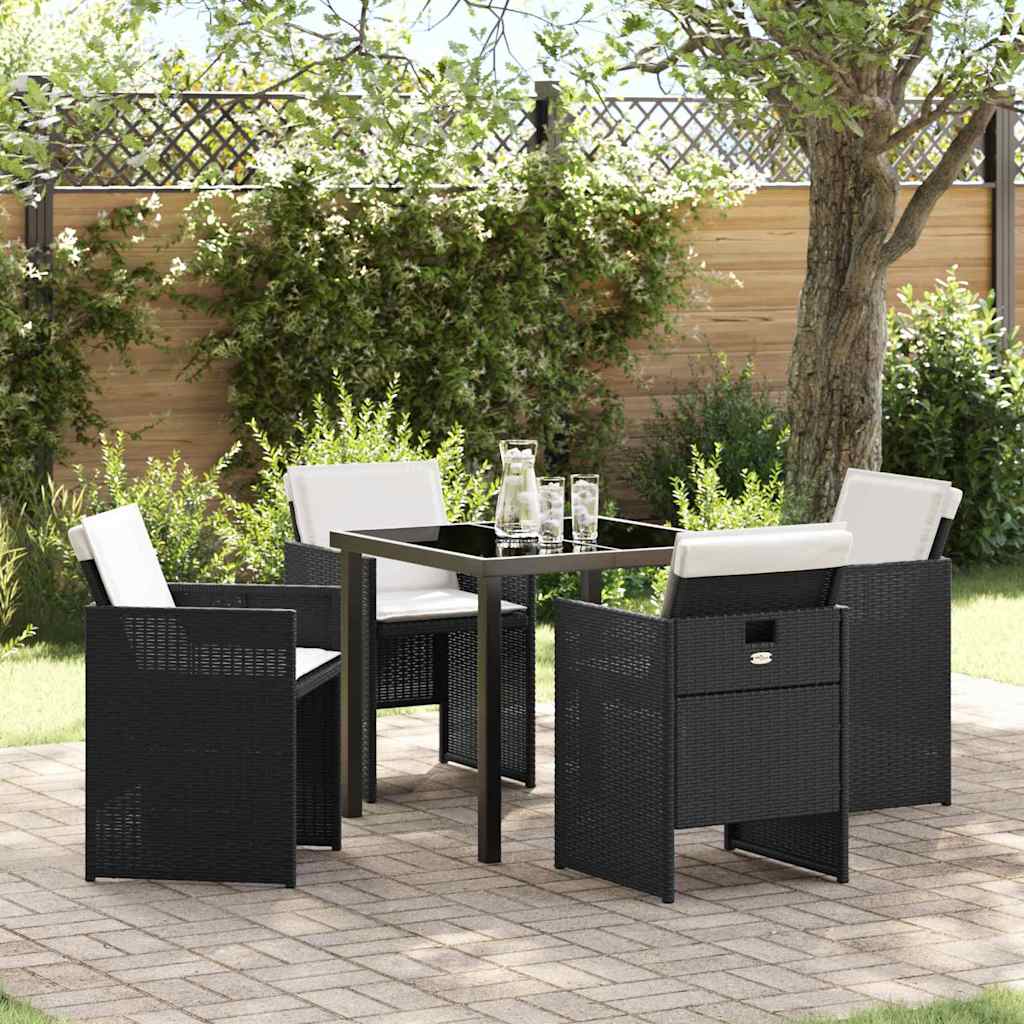 Tuin eettafelset met kussen 5 pcs Zwart poly rattan is nu te koop bij PeponiXL, paradijselijk wonen!