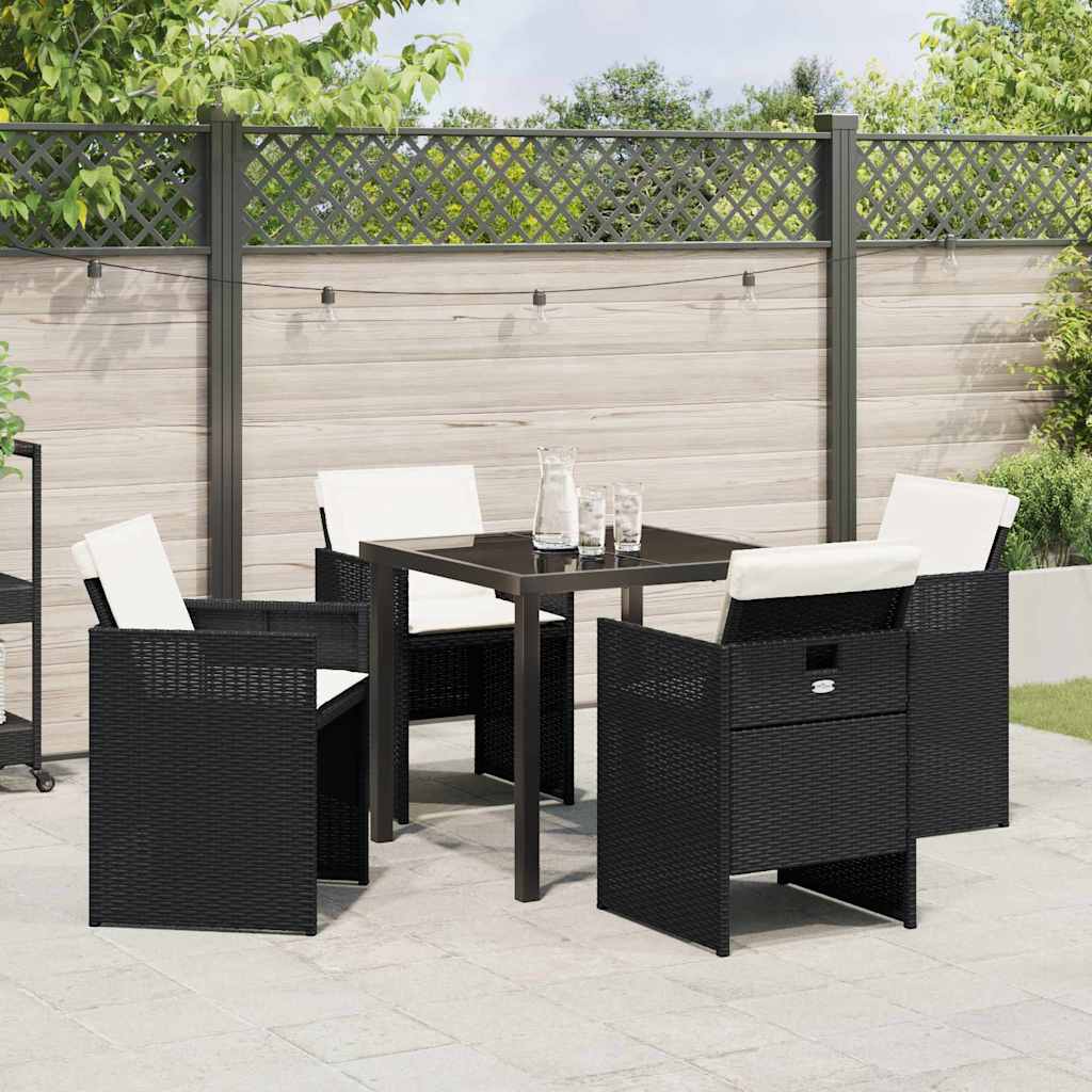 Tuin eettafelset met kussen 5 pcs Zwart poly rattan is nu te koop bij PeponiXL, paradijselijk wonen!