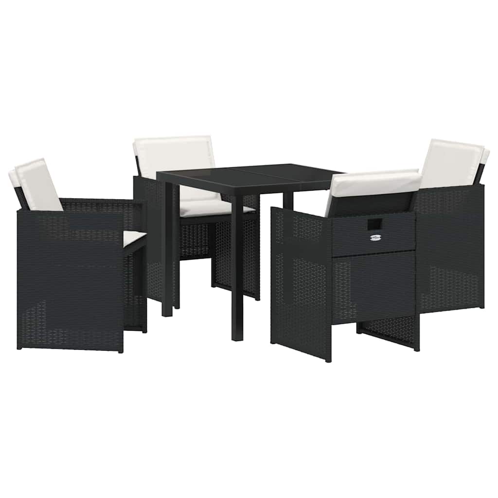 Tuin eettafelset met kussen 5 pcs Zwart poly rattan is nu te koop bij PeponiXL, paradijselijk wonen!