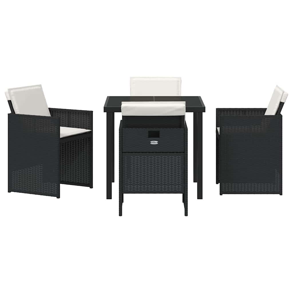 Tuin eettafelset met kussen 5 pcs Zwart poly rattan is nu te koop bij PeponiXL, paradijselijk wonen!
