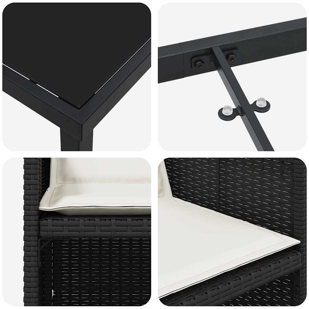 Tuin eettafelset met kussen 9 pcs Zwart poly rattan is nu te koop bij PeponiXL, paradijselijk wonen!