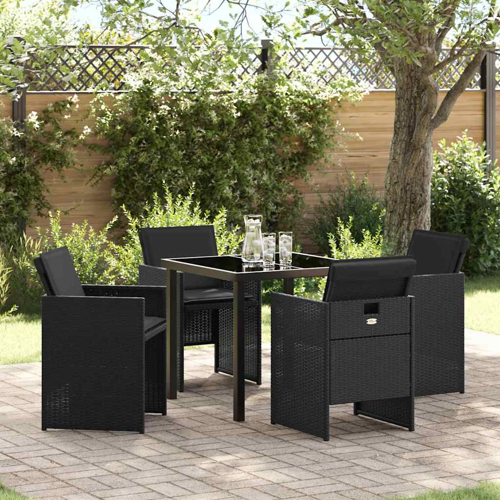 Tuin eettafelset met kussen 5 pcs Zwart poly rattan is nu te koop bij PeponiXL, paradijselijk wonen!