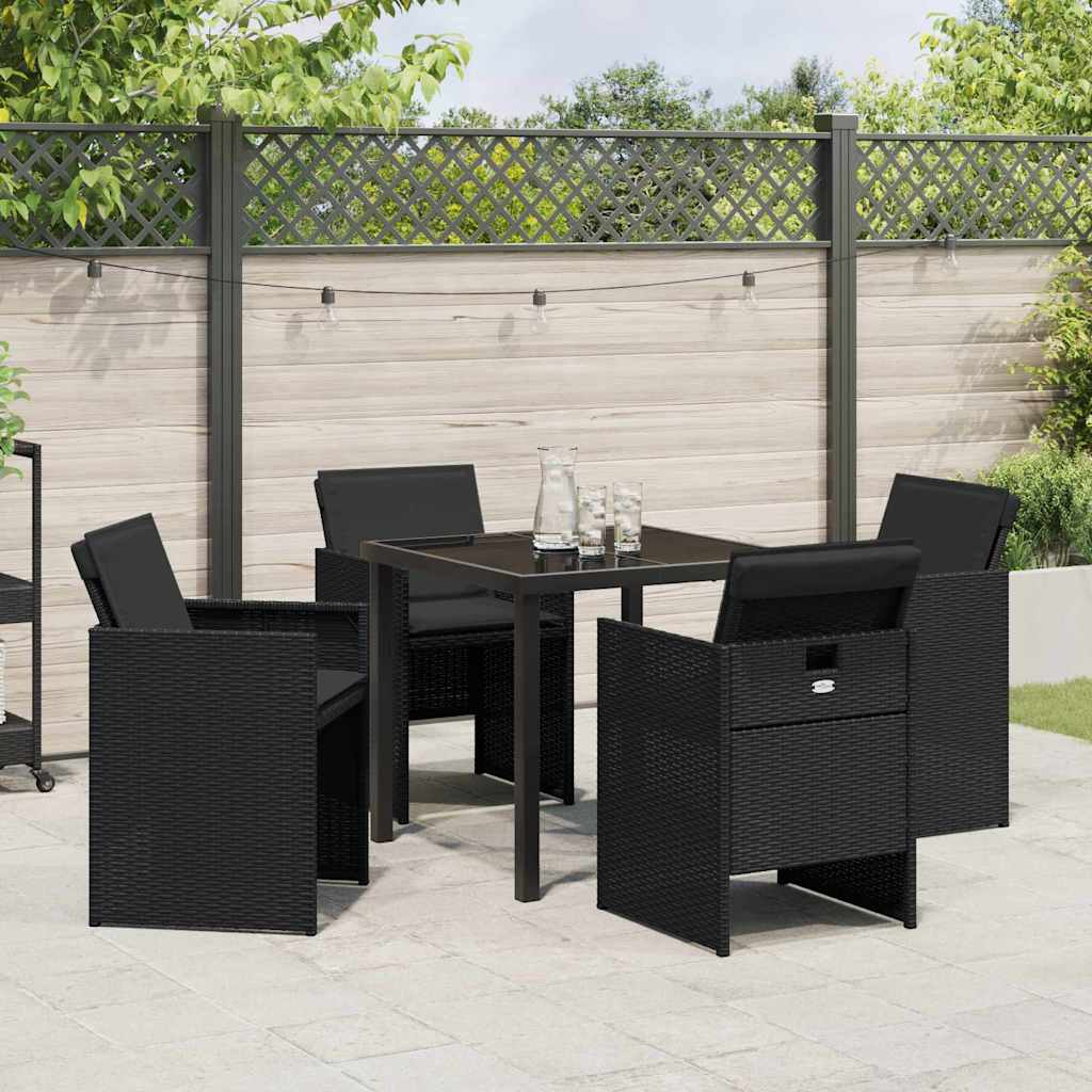 Tuin eettafelset met kussen 5 pcs Zwart poly rattan is nu te koop bij PeponiXL, paradijselijk wonen!