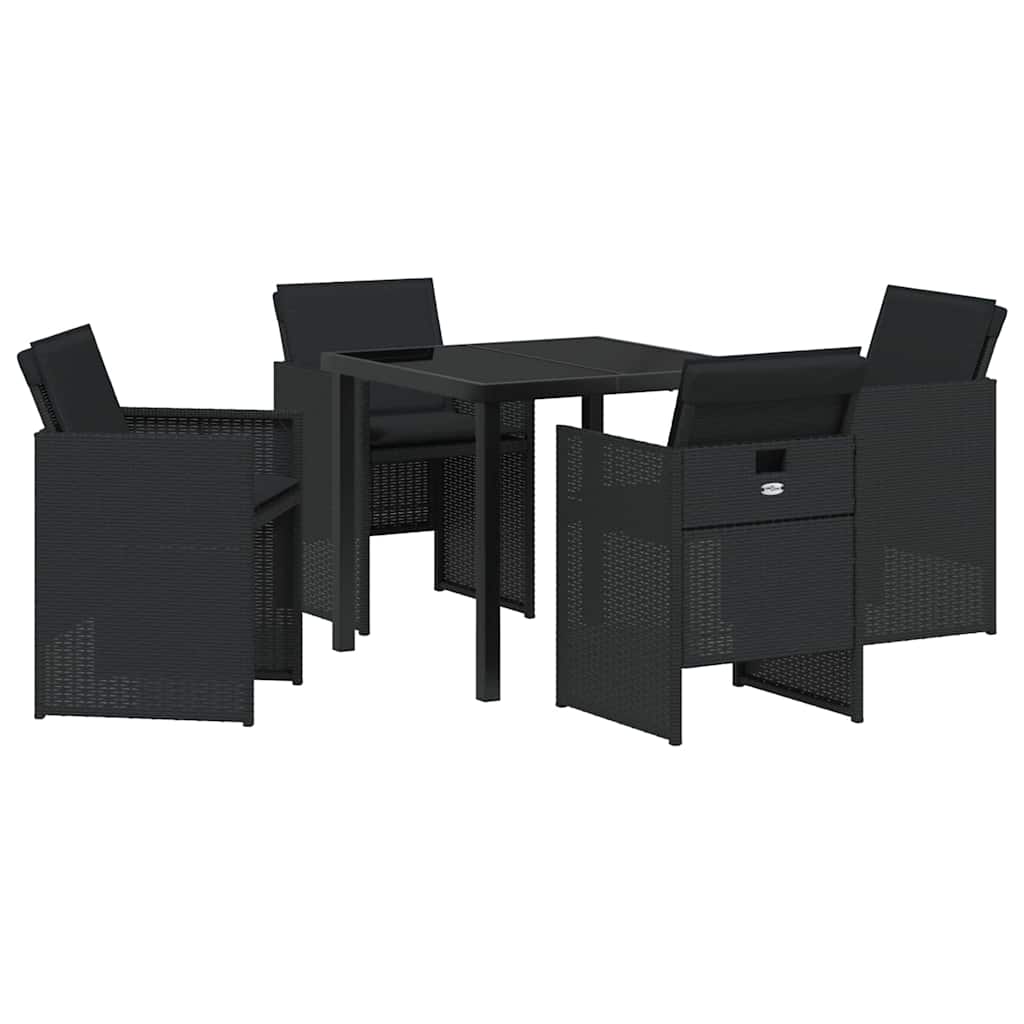 Tuin eettafelset met kussen 5 pcs Zwart poly rattan is nu te koop bij PeponiXL, paradijselijk wonen!