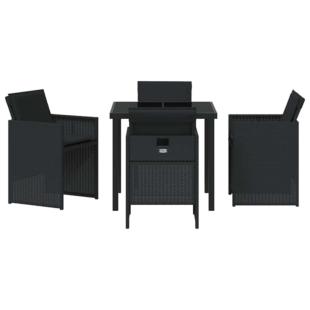 Tuin eettafelset met kussen 5 pcs Zwart poly rattan is nu te koop bij PeponiXL, paradijselijk wonen!