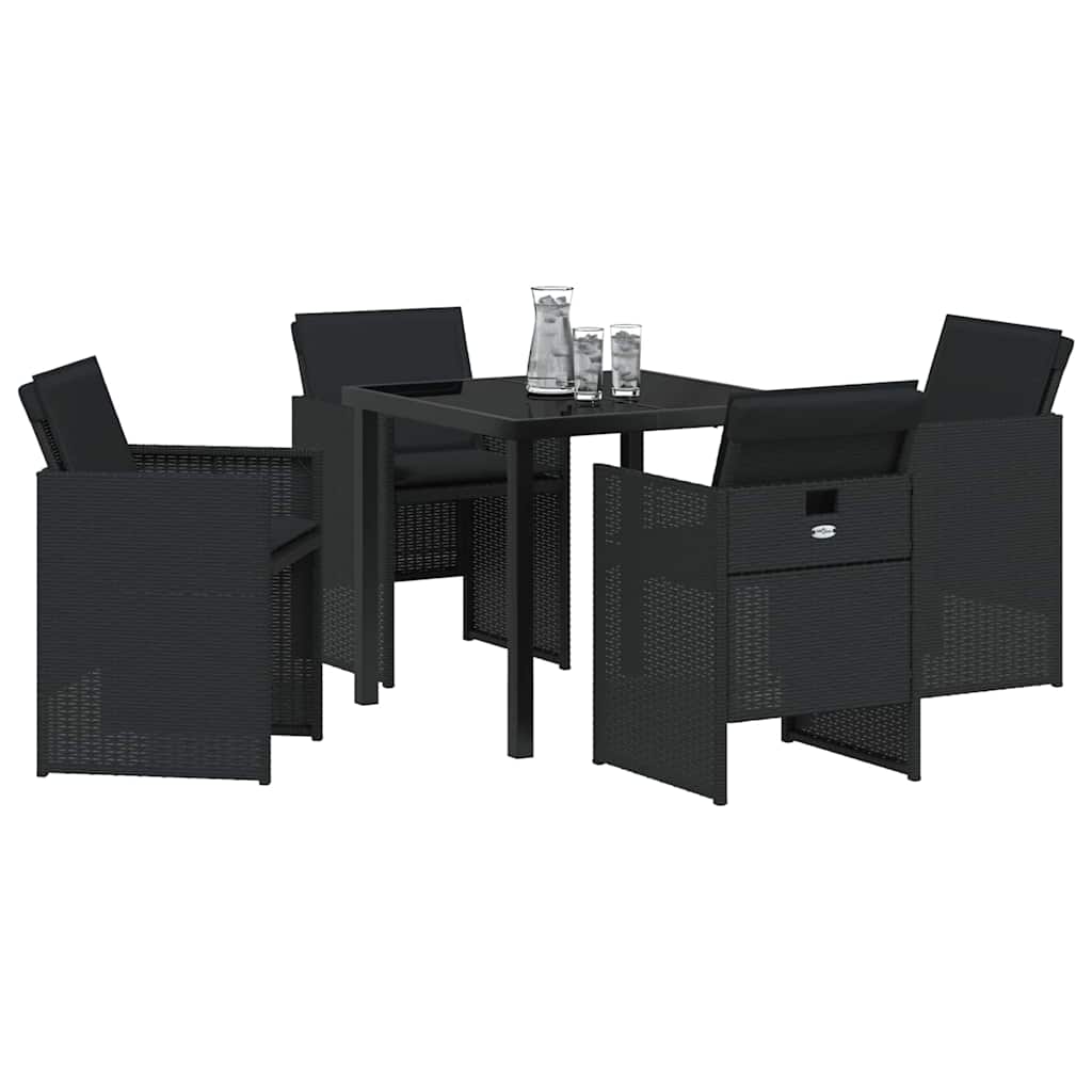 Tuin eettafelset met kussen 5 pcs Zwart poly rattan is nu te koop bij PeponiXL, paradijselijk wonen!
