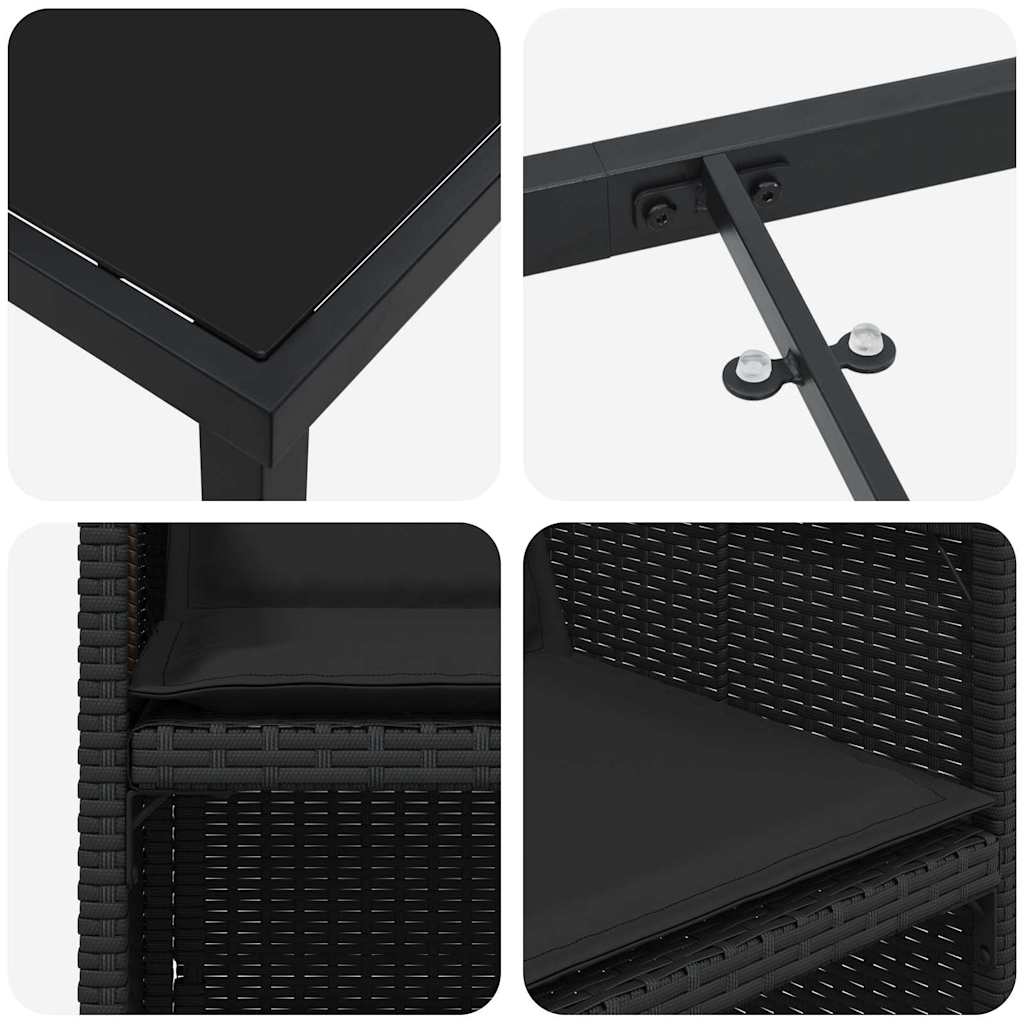 Tuin eettafelset met kussen 9 pcs Zwart poly rattan is nu te koop bij PeponiXL, paradijselijk wonen!