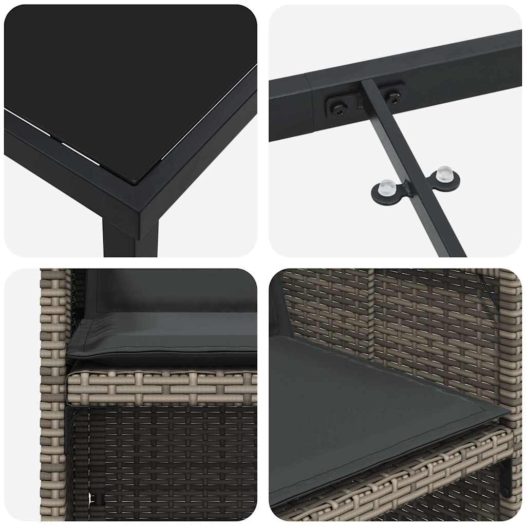 Tuin eettafelset met kussen 9 pcs Grijs poly rattan is nu te koop bij PeponiXL, paradijselijk wonen!