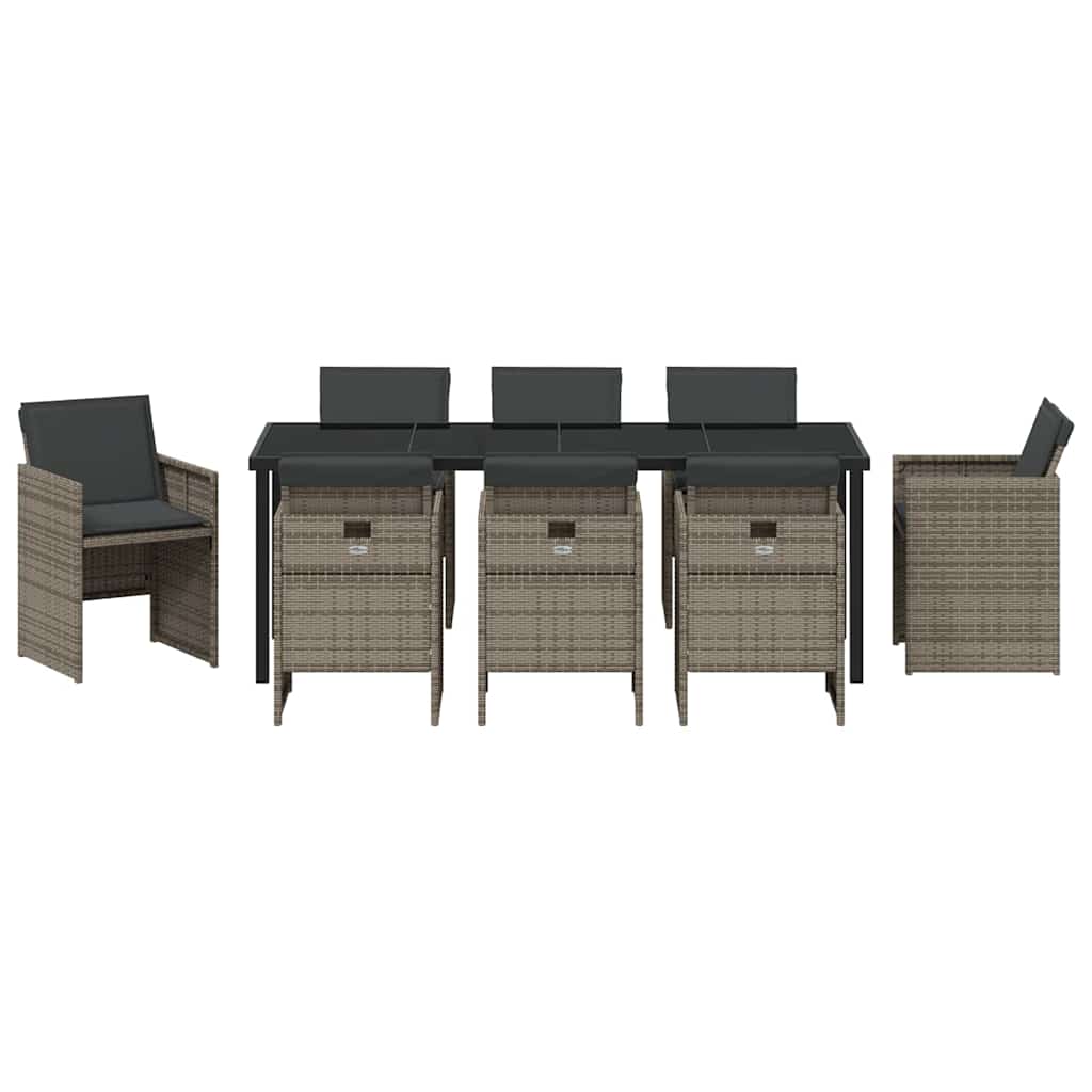 Tuin eettafelset met kussen 9 pcs Grijs poly rattan is nu te koop bij PeponiXL, paradijselijk wonen!