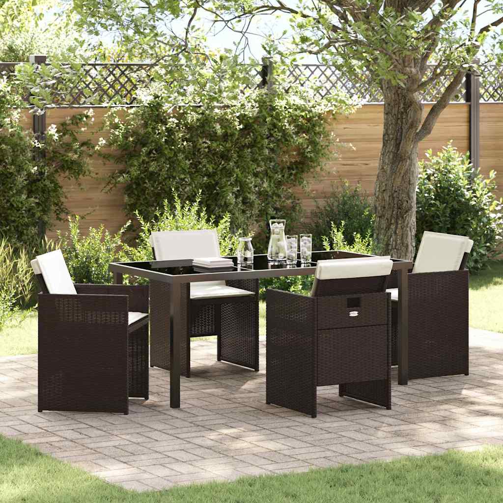 Tuin eettafelset met kussen 5 pcs Bruin poly rattan is nu te koop bij PeponiXL, paradijselijk wonen!