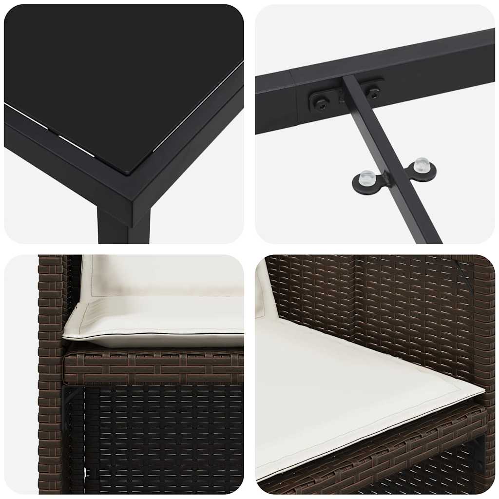 Tuin eettafelset met kussen 9 pcs Bruin poly rattan is nu te koop bij PeponiXL, paradijselijk wonen!