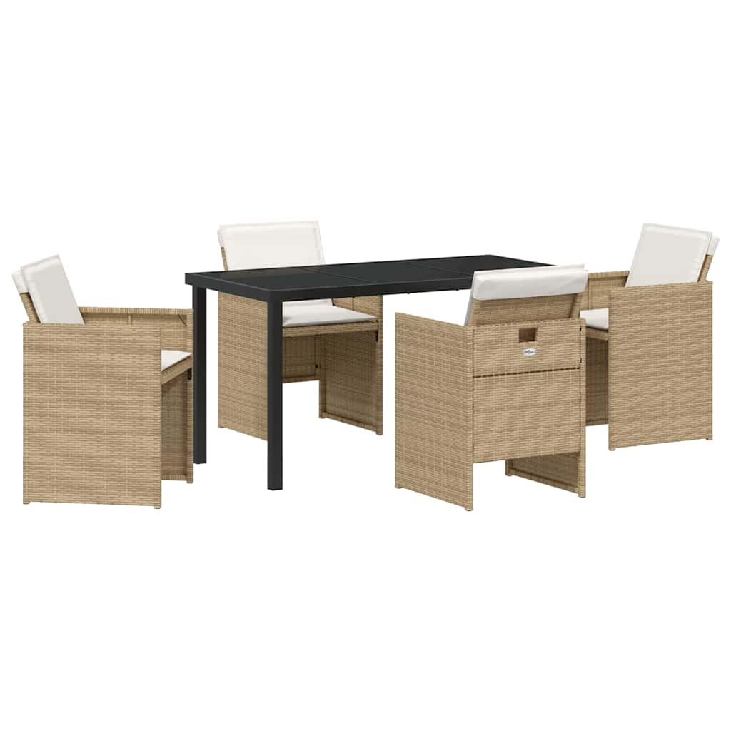Tuin eettafelset met kussen 5 pcs Beige poly rattan is nu te koop bij PeponiXL, paradijselijk wonen!