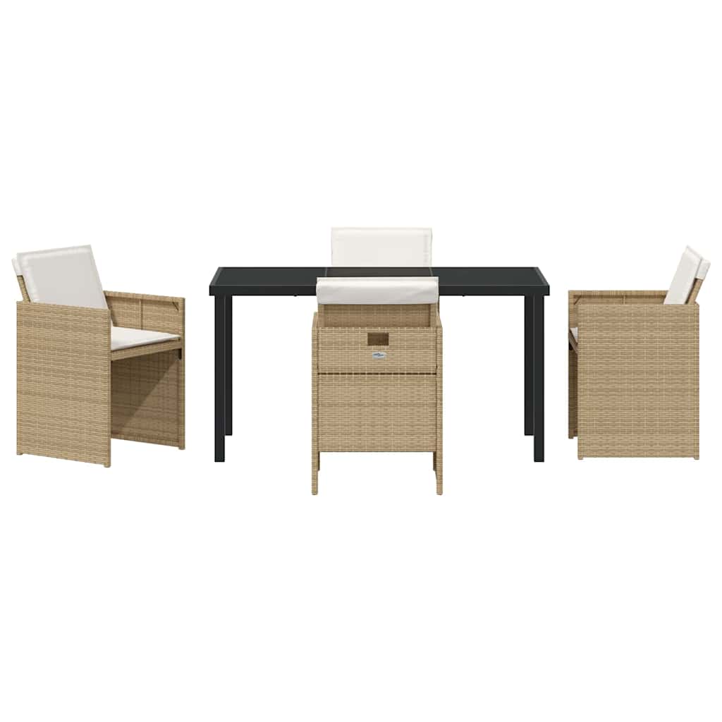 Tuin eettafelset met kussen 5 pcs Beige poly rattan is nu te koop bij PeponiXL, paradijselijk wonen!