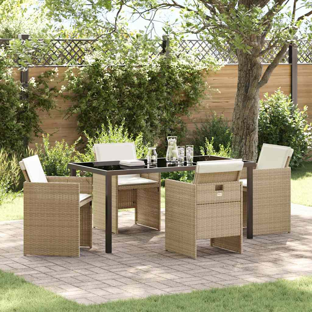 Tuin eettafelset met kussen 5 pcs Beige poly rattan is nu te koop bij PeponiXL, paradijselijk wonen!