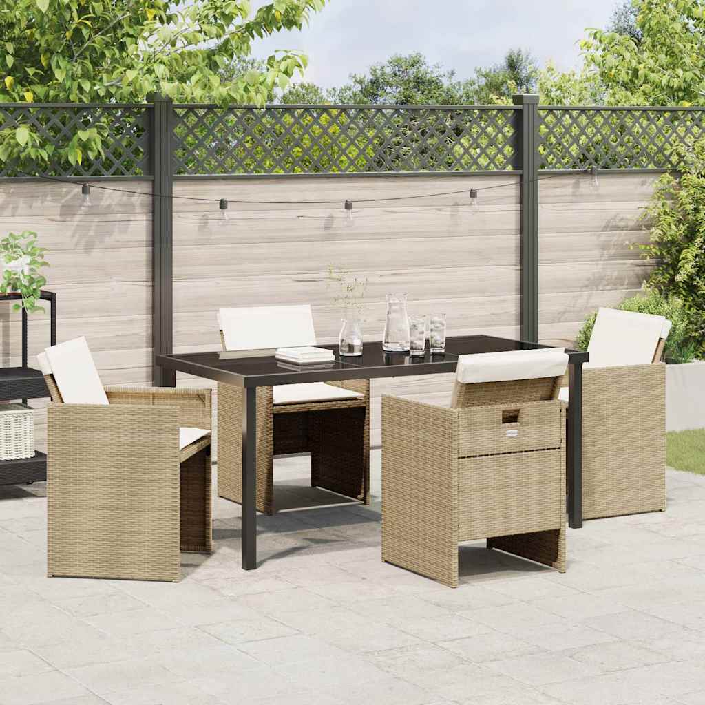 Tuin eettafelset met kussen 5 pcs Beige poly rattan is nu te koop bij PeponiXL, paradijselijk wonen!