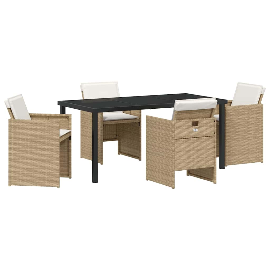Tuin eettafelset met kussen 5 pcs Beige poly rattan is nu te koop bij PeponiXL, paradijselijk wonen!