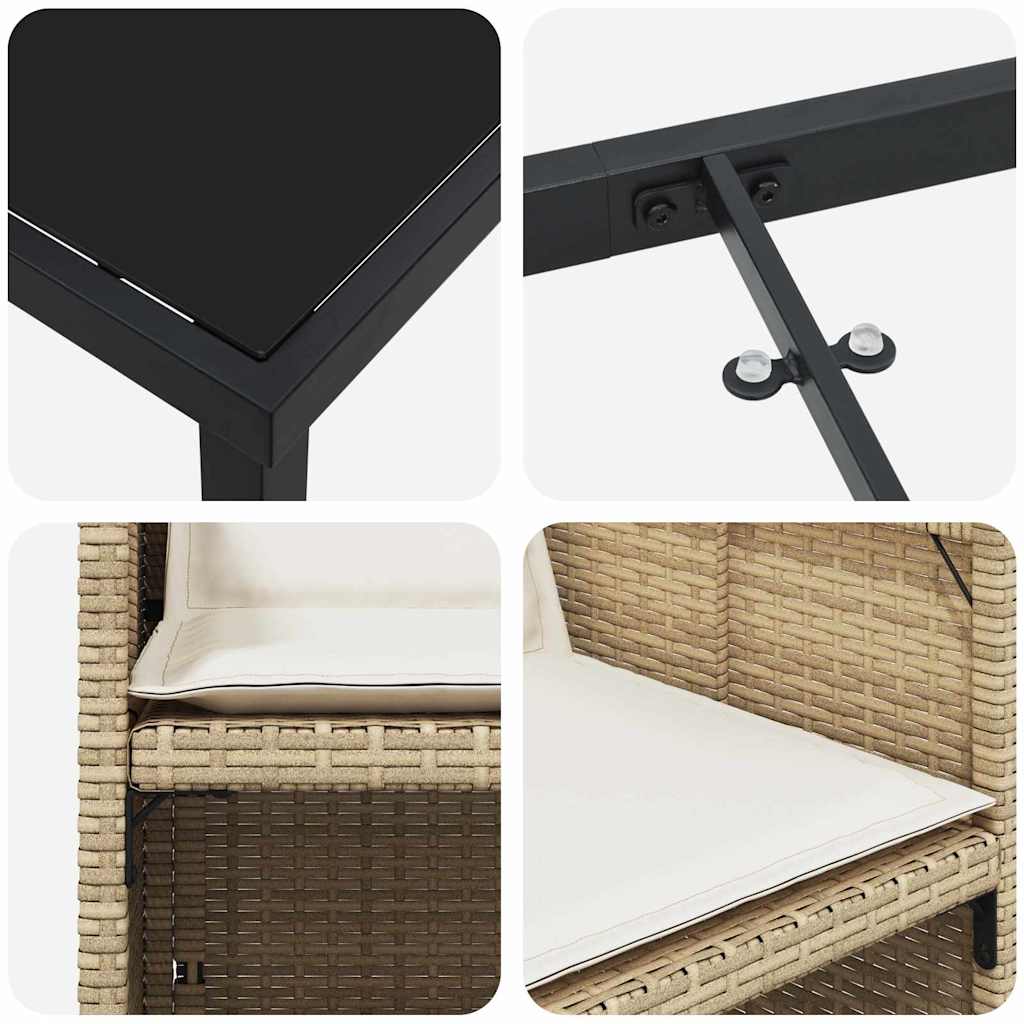 Tuin eettafelset met kussen 9 pcs Beige poly rattan is nu te koop bij PeponiXL, paradijselijk wonen!