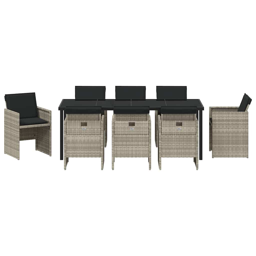 Tuin eettafelset met kussen 9 pcs Lichtgrijs poly rattan is nu te koop bij PeponiXL, paradijselijk wonen!