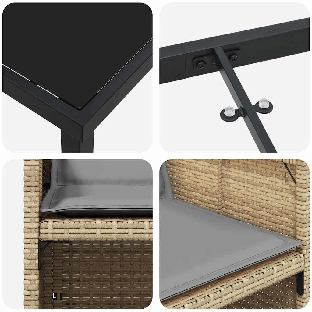 Tuin eettafelset met kussen 9 pcs Beige poly rattan is nu te koop bij PeponiXL, paradijselijk wonen!