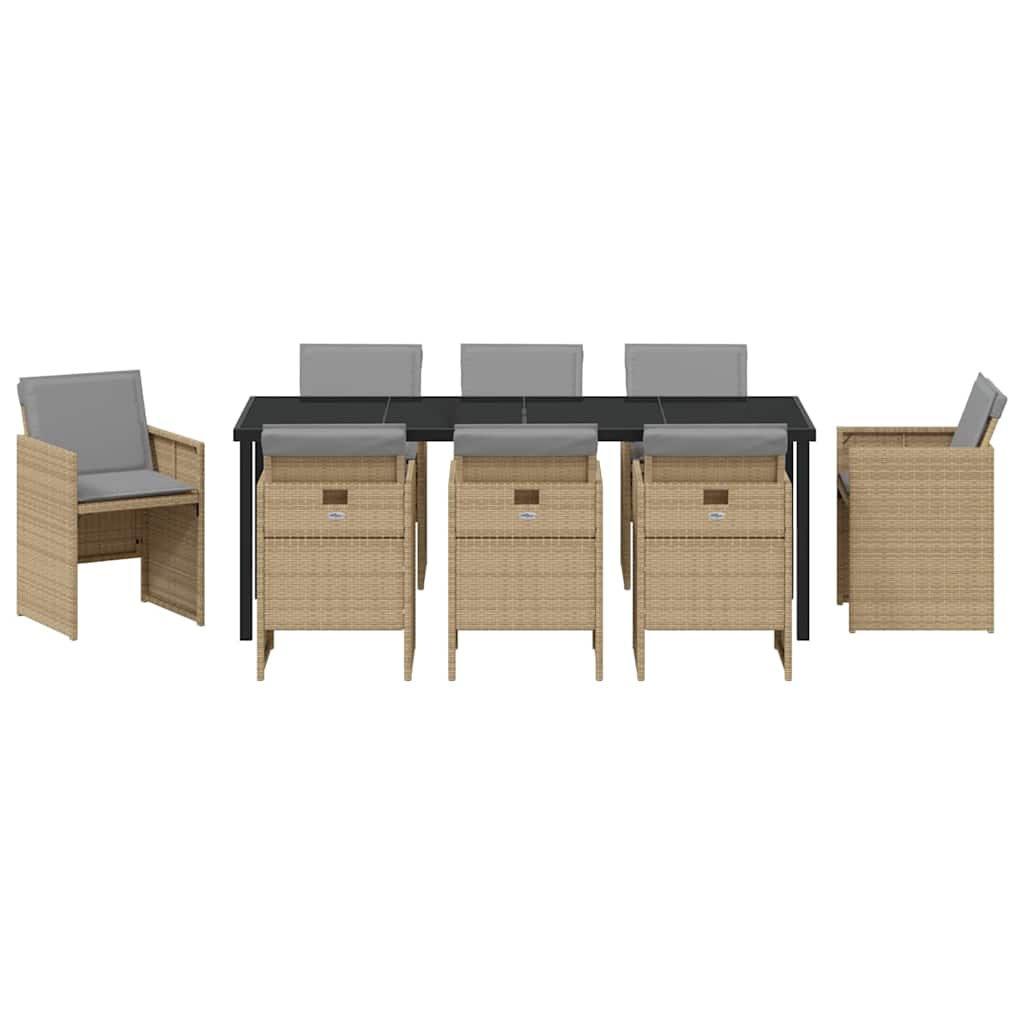 Tuin eettafelset met kussen 9 pcs Beige poly rattan is nu te koop bij PeponiXL, paradijselijk wonen!