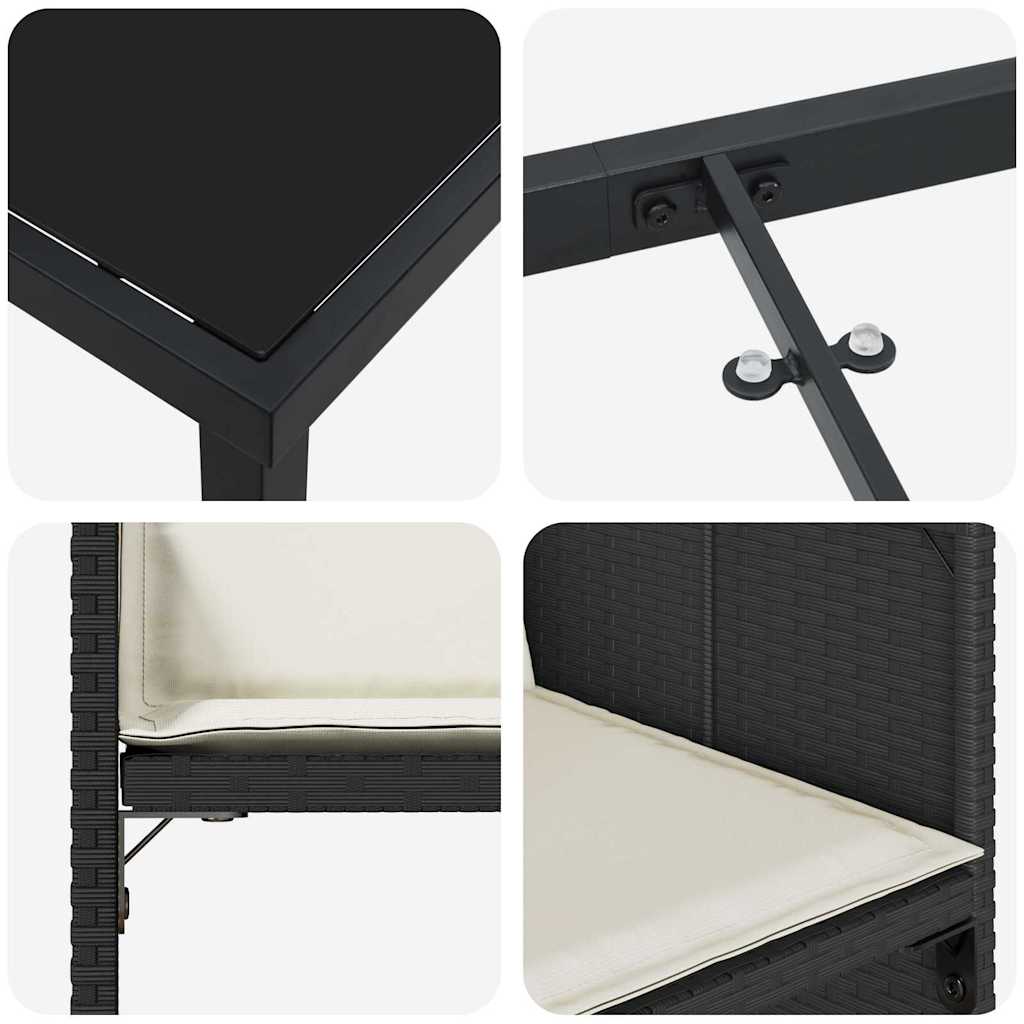 Tuin eettafelset met kussen 9 pcs Zwart poly rattan is nu te koop bij PeponiXL, paradijselijk wonen!