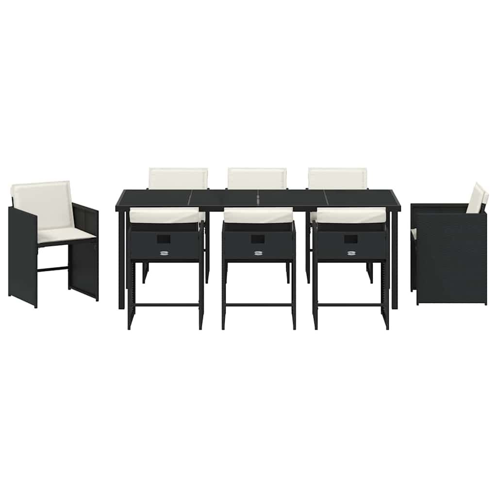 Tuin eettafelset met kussen 9 pcs Zwart poly rattan is nu te koop bij PeponiXL, paradijselijk wonen!