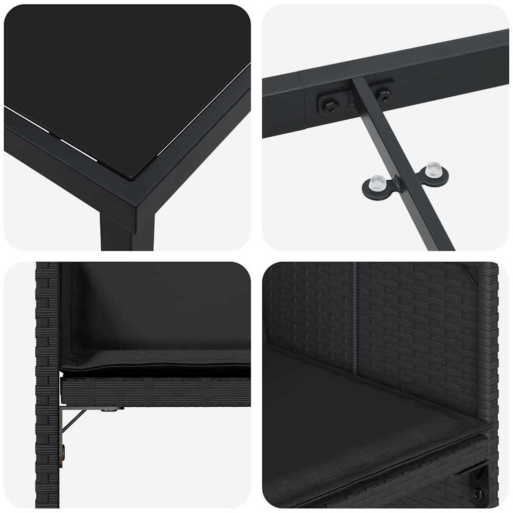 Tuin eettafelset met kussen 9 pcs Zwart poly rattan is nu te koop bij PeponiXL, paradijselijk wonen!