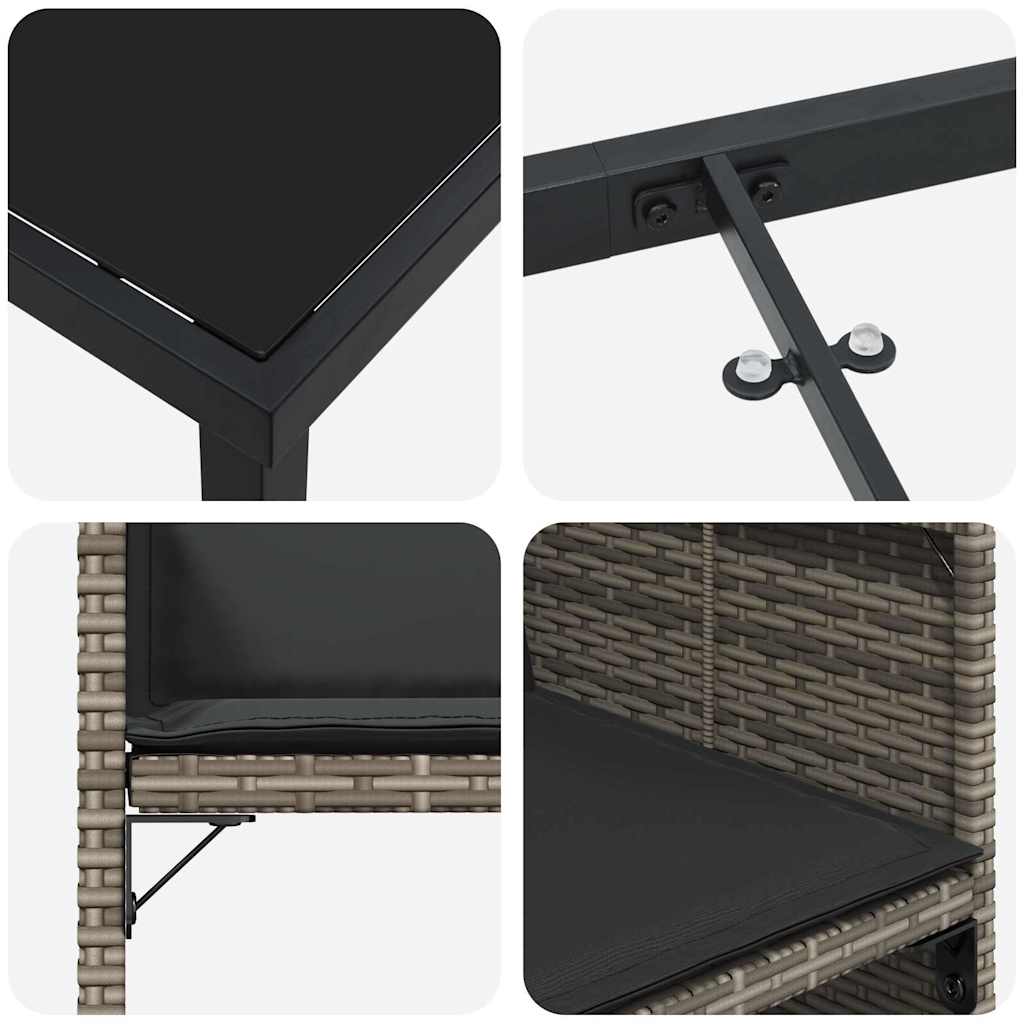 Tuin eettafelset met kussen 9 pcs Grijs poly rattan is nu te koop bij PeponiXL, paradijselijk wonen!