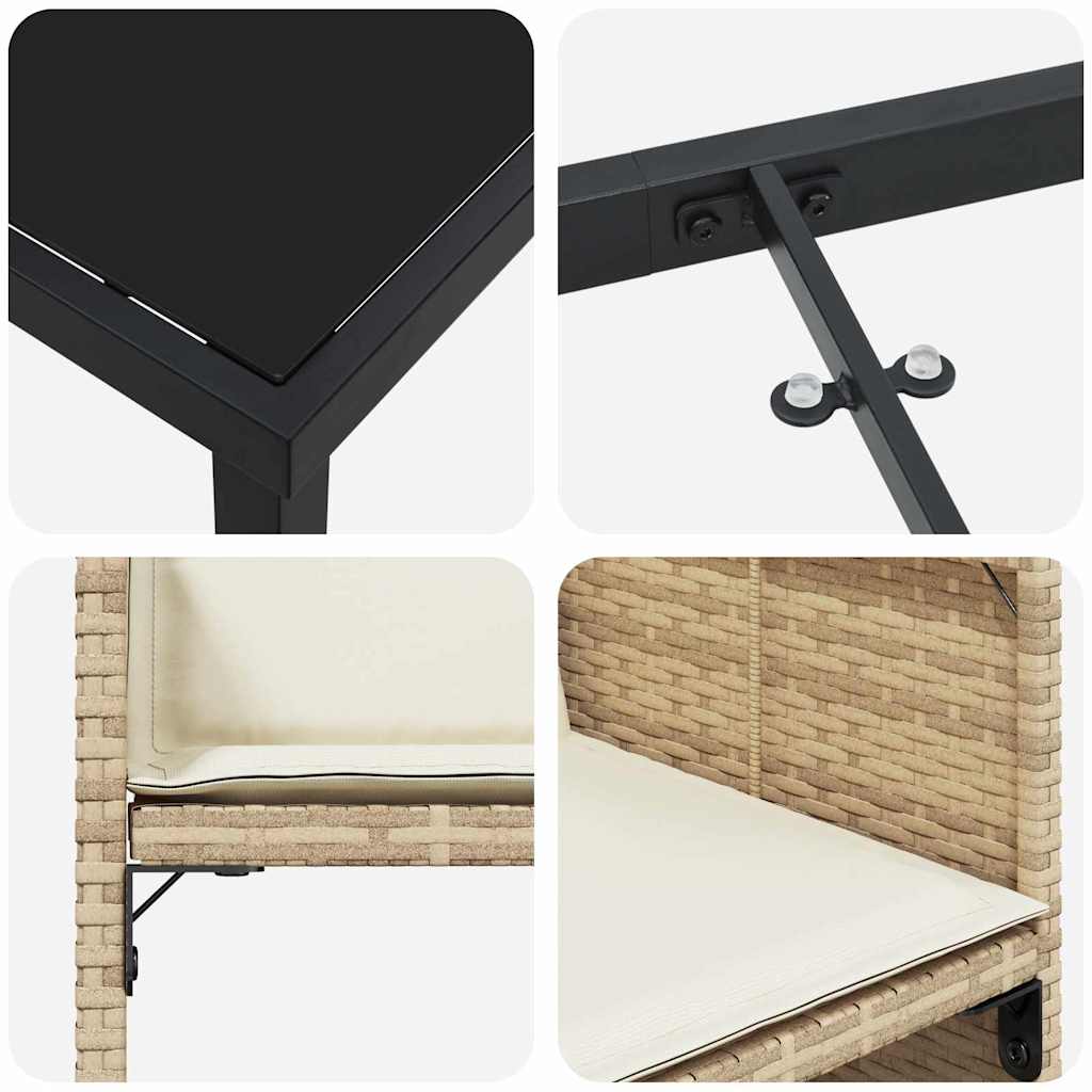 Tuin eettafelset met kussen 9 pcs Beige poly rattan is nu te koop bij PeponiXL, paradijselijk wonen!