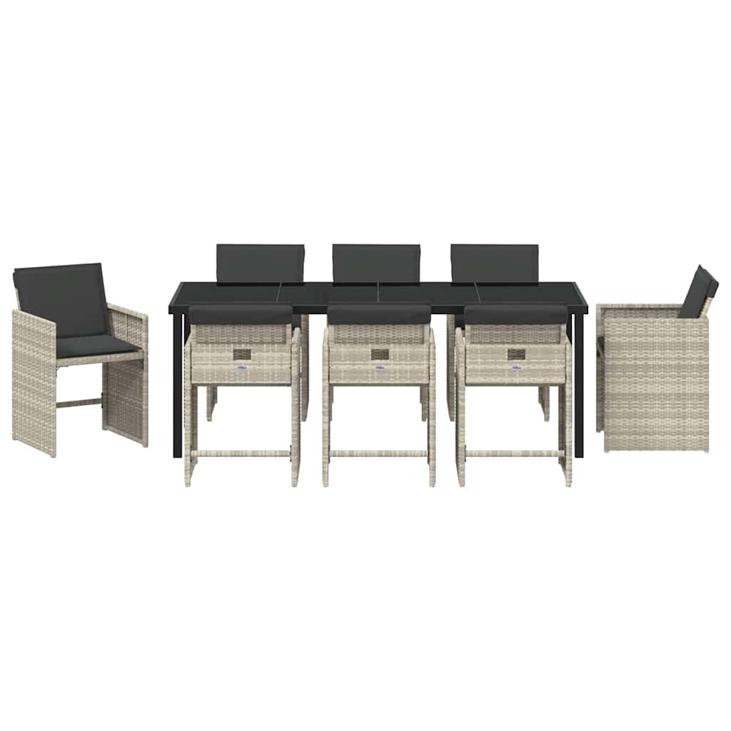 Tuin eettafelset met kussen 9 pcs Lichtgrijs poly rattan is nu te koop bij PeponiXL, paradijselijk wonen!